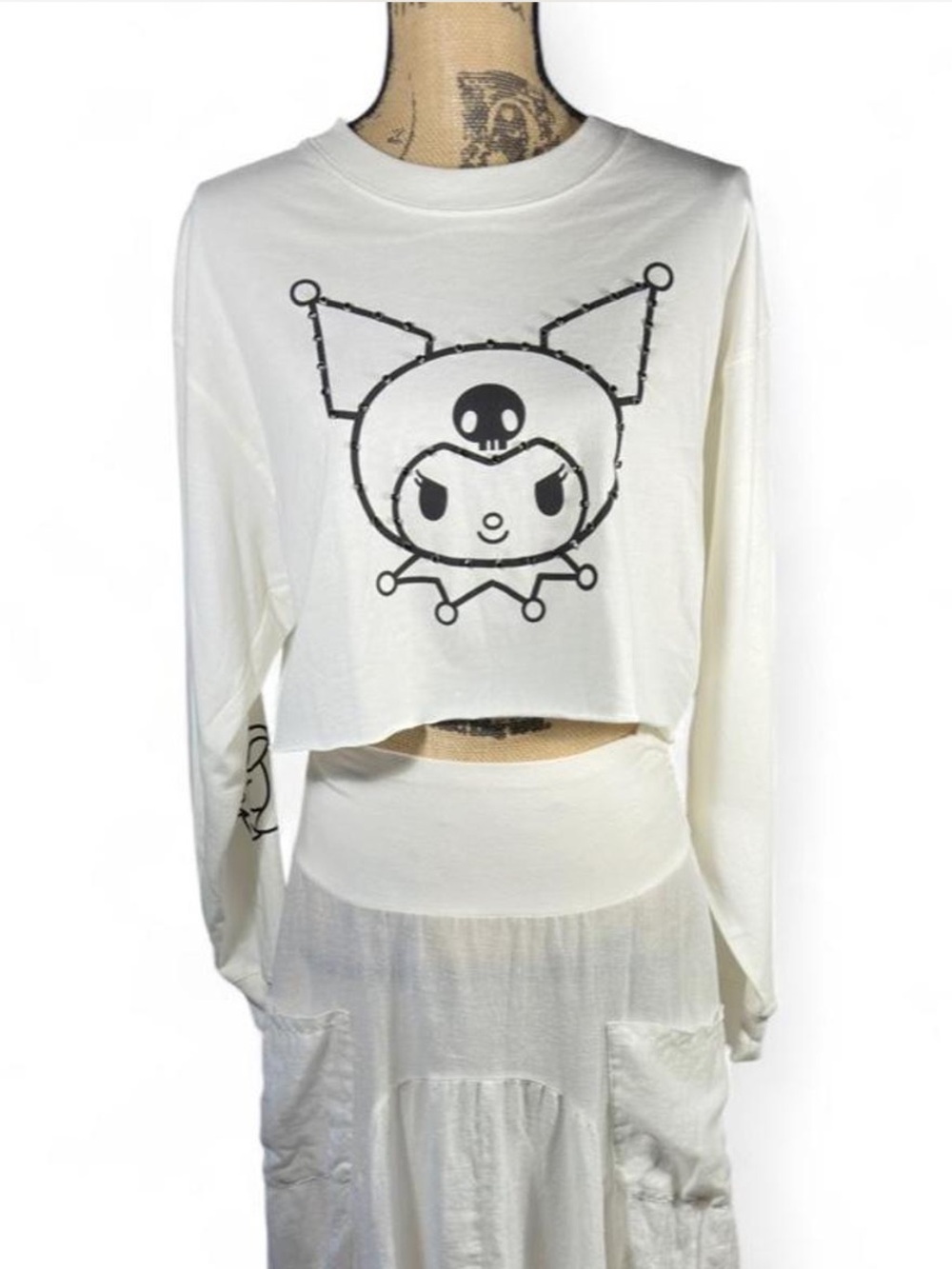 Hello Kitty X Forever 21 Kuromi Cropped Sweatshirt White Graphic Long Sleeve Y2K